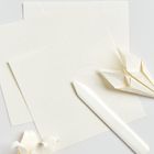 Keine Texte im Bild. Origami-Blumen und ein Falzbein liegen auf hellem Papier.