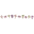 Es sind neun bunte Illustrationen von Blumen in verschiedenen Formen und Farben auf weißem Hintergrund dargestellt.