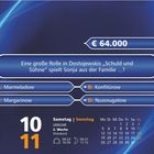 Quizfrage zu "Schuld und Sühne" mit Antwortmöglichkeiten. Datum: 10. Januar, Samstag. Betrag: € 64.000.