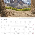 Kalender für Mai 2027, zeigt Bilder von den Drei Zinnen in den Dolomiten, Italien.