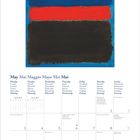 Mai, Monday bis Sonntag in verschiedenen Sprachen; darunter Gemälde mit großen Farbblöcken.