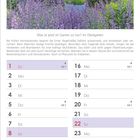 Kalenderblatt August 2027. Text: "Was ist jetzt im Garten zu tun? Im Obstgarten". Bild: Blühender Garten mit Bäumen.