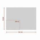 Text: "DIN A3", "70 CM", "100 CM".  
Diagramm zeigt Abmessungen eines Rechtecks mit einem kleineren, gestricheltem DIN A3-Bereich.