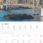 Kalenderseite für Juni 2027 mit einer Skyline im Hintergrund, Kalenderdaten und Feiertage vermerkt.