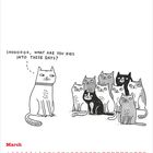 Text: „Sooooooo, what are you kids into these days?“ Unten steht „March“ mit Kalenderdaten. Illustration von Katzen.