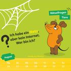 Rätsel: "Ich habe ein Netz, aber kein Internet. Wer bin ich?" Illustration: Die Maus und ein Spinnennetz.