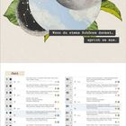 Kalender für Juni mit Aktivitäten und Mondphasen. Oben eine Illustration mit Blume und Mond. Text: „Wenn du etwas Schönes denkst, sprich es aus.“