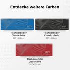 Oben steht: "Entdecke weitere Farben". Drei Tischkalender in Blau, Schwarz und Rot mit Kreismuster und der Jahreszahl 2027.