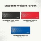 Entdecke weitere Farben. Drei Tischkalender 2027: schwarz, rot, blau. Größe: 29,7 x 10,5 cm.