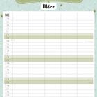 Kalender für März mit Überschrift: "Süßes Osterchaos: Finger voller Farbe, krümelige Kuchen und versteckte Schokohäschen."