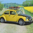 Text: "MAI 2027" und Kalendertage. Gelbes Auto vor einer grünen Wiese mit gelbem Blumenfeld im Hintergrund.