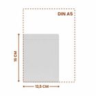 DIN A5, 16,5 CM: Maße einer grau unterlegten Fläche auf weißem Hintergrund in einer technischen Illustration.