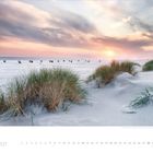 3 · 2027. Der Strand mit Dünen, Strandkörben, Meer im Hintergrund. Sonnenuntergang und Wolken am Himmel.