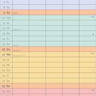 Oben steht "MAI" in gelben und rosa Buchstaben. Darunter ein kalenderartiges Layout mit Notizfeld unten. 