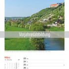 Vorjahresabbildung. Schloss, Weinberg, Tal der Unstrut. Märzkalender 2026 mit Wochentagen, „Beginn der Sommerzeit” am 29.