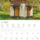 Kalenderblatt für März 2027. Oben ein dekoratives Gebäude umgeben von Frühlingsbäumen.