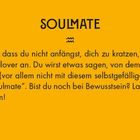 Text in schwarzer Schrift auf gelbem Hintergrund: „SOULMATE“. Humorvoller kurzer Text über das Versprechen, „Soulmate“ zu sagen.