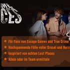 Text: "Für Fans von Escape Games und True Crime. Hochspannende Fälle voller Grusel und Horror." Vier Personen schauen intensiv.