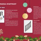 "DEIN MANGA-STARTPAKET" oben in Großbuchstaben. Darunter "ZEICHEN-TOOLS". Bild zeigt Schreibwerkzeuge und Weihnachtsdeko.