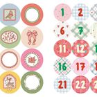 Links sind bunte Kreise mit Weihnachtsmotiven. Rechts Zahlen von 1 bis 24, darunter "Merry X-Mas".