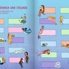 "Unterwasserstarke Freundinnen und Freunde" steht oben in roter Schrift. Darunter Meerjungfrauen und Meerwesen mit bunten Feldern.