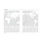 "World Time Chart"; zeigt eine Weltkarte mit Städten und Zeitzonen. Tabellen darunter geben Uhrzeiten in verschiedenen Städten an.