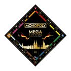 "MONOPOLY MEGA EDITION DEUTSCHLAND" steht zentral, umrahmt von Spielfeldern in Schwarz und Gold mit deutschen Wahrzeichen.