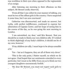 Text: Jane Austen. Ein Dialog zwischen Mr. Bennet und Mrs. Bennet über ihre Töchter, deren Dummheit und Cleverness diskutiert wird.