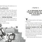 "Chapter 1: IF A MACHINE MOVES THROUGH WATER ON ITS OWN, IT'S CALLED A ROW-BOT!" Zwei pixelige Figuren rennen.