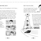 Texte: "I PANICKED, OK??", "ATHLETICS CLUB", "NAHiiiii", "GREAT." Illustrationen: Junge, UFO und Laufbahn.
