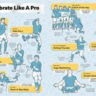 Feiere wie ein Profi; Do the Robot; Take the L; Catch of the day; Rock-A-Bye Baby. Illustrationen von jubelnden Fußballspielern.