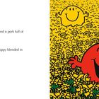 Texte: "Outside Cardiff, the friends found a park full of Wales’s national flower. The daffodil."

Illustration: Fröhliche Figuren in einem Meer aus Narzissen.