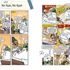 "No Pain, No Gain." Eine humorvolle Comic-Geschichte in einem Wellness-Spa mit einer haarigen Kreatur, die Chaos verursacht. 