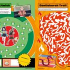Text: "Light Up Litwick", "Scoreboard:", "The winner is:", "Centiskorch Trail", "Start", "Finish".  
Linke Hälfte: Zwei Figuren und kleine Geister. Rechte Hälfte: Feuermuster-Labyrinth.