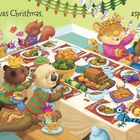 Text: "Everyone loves Christmas, especially ... ME!"

Illustration von Tieren, die an einem festlichen Tisch speisen.