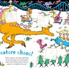 "Creature chaos! These creatures are toing and froing..." zeigt eine lebhafte Szene mit fantastischen Kreaturen und Geräten.