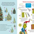 Text links: Weihnachtsbäume und Figuren sind durcheinander. Verbinde Bäume und Antworten.    
Rechts: Anleitung für gewebte Tischsets.