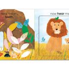 „Here are my teeth, now hear me …“ zeigt eine Illustration: Links Pflanzen und ein Zahnrad, rechts Löwe mit Jungem.
