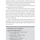 Überschrift: THE BLOOD SUGAR SEQUENCE. Text über Dopamin und proteinreiche Frühstücksbeispiele für stabile Energie.