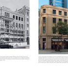 Zeitungsartikel über Newspaper House; linkes Schwarzweißfoto zeigt Bau im Jahr 1932, rechtes Farbfoto zeigt fertige Fassade.