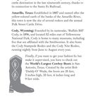 „Dodge City, Kansas“, „Amarillo, Texas“, „Cody, Wyoming“. Illustration: Cowboy-Stiefel mit Verzierung links.