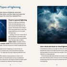 "Types of lightning" beschreibt verschiedene Blitzarten, darunter "Cloud-to-ground lightning" als seltenste Form.