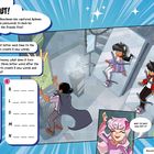 "BREAKOUT! Disaster! The Evil Henchman has captured Aphmau and Aaron... R, L, D, M, N." Illustration von Personen in futuristischem Raum.