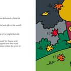 Text über "Little Miss Valentine" und den windigsten Valentinsabend. Illustration: Haus mit herbstlichen Blättern.