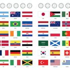 Oben sind Fußball-Logos. Darunter sind Flaggen verschiedener Länder mit deren Namen, wie Australien und Japan.