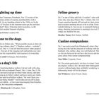 Texte umfassen: „Lighting up time“, „Gone to the dogs“, „Feline groovy“, „Canine companions“, „It’s a dog’s life“. Seitenzahlen 22, 23.