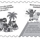 Text: "Would you rather spend the summer on a tropical island with capybaras... OR at the top of a snowy mountain?"

Illustration: Links auf der Insel mit Capybaras, rechts auf einem verschneiten Berg mit Capybara.