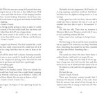 Zwei Buchseiten eines Buches. Text über Stanley, der nachts Heimweg-Geräusche hört, Schritte und Äste. Spannung steigt.