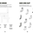 "KRISS KROSS" und "ODD ONE OUT" mit Anleitungen. Links ist ein Kreuzworträtsel, rechts sind viele unterschiedliche Socken.