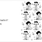 „YOU MEAN THAT’S IT?“ - Lucy. Wiederholte Illustrationen einer Figur mit einer Decke, umgeben von Wirbeln und Sternen.